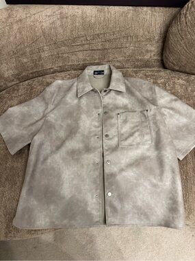 Zara Light Taupe Faux-Suede Short Sleeve Button-Front Shirt